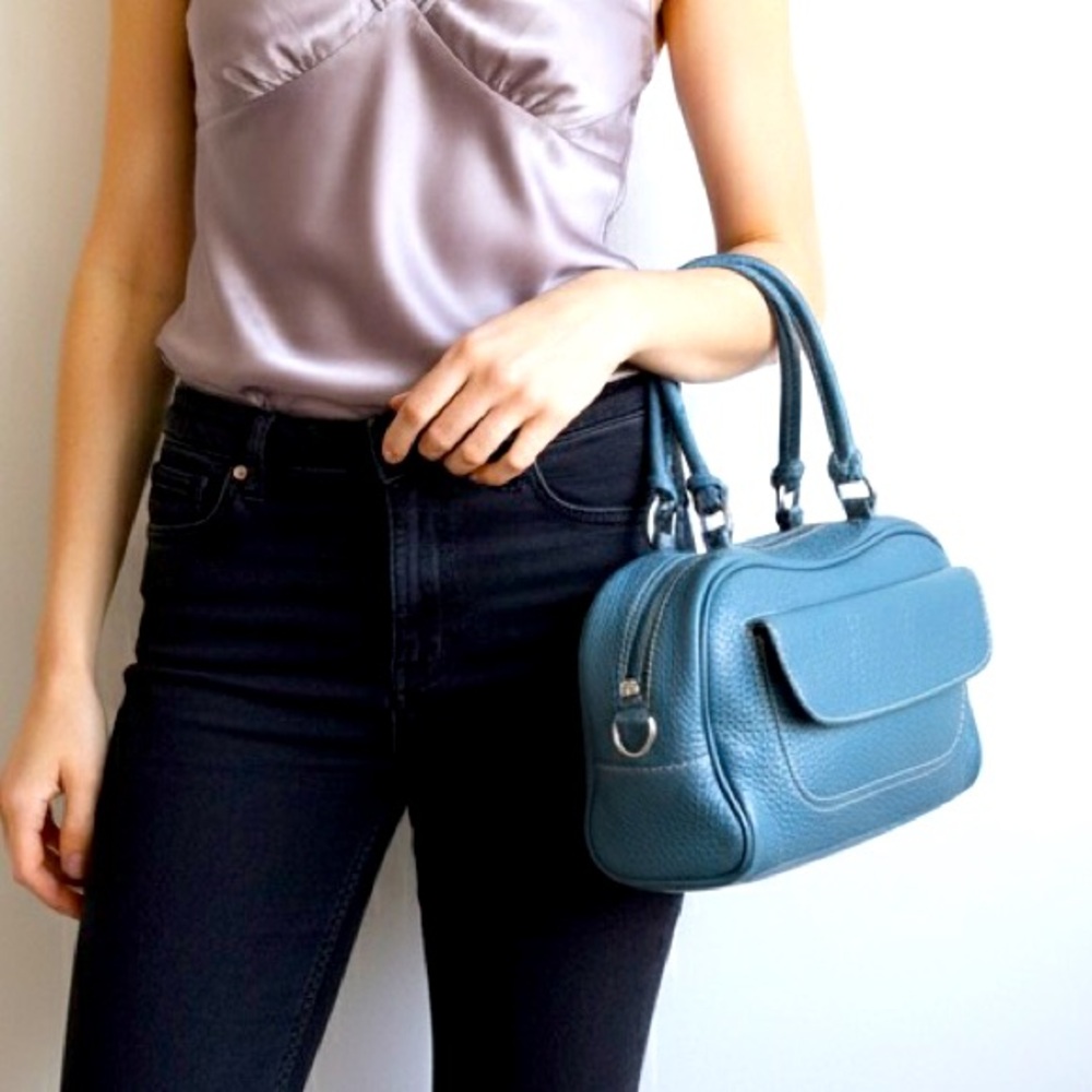 Guia’s Genuine Leather Teal Top Handle Mini Handbag Made in Italy